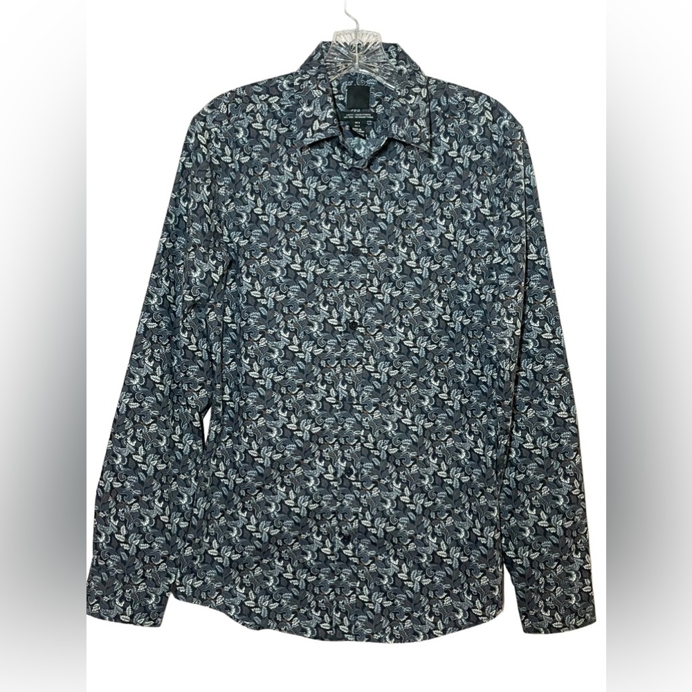 H&M Blue/Gray Paisley Print Slim Fit Dress Shirt - Small